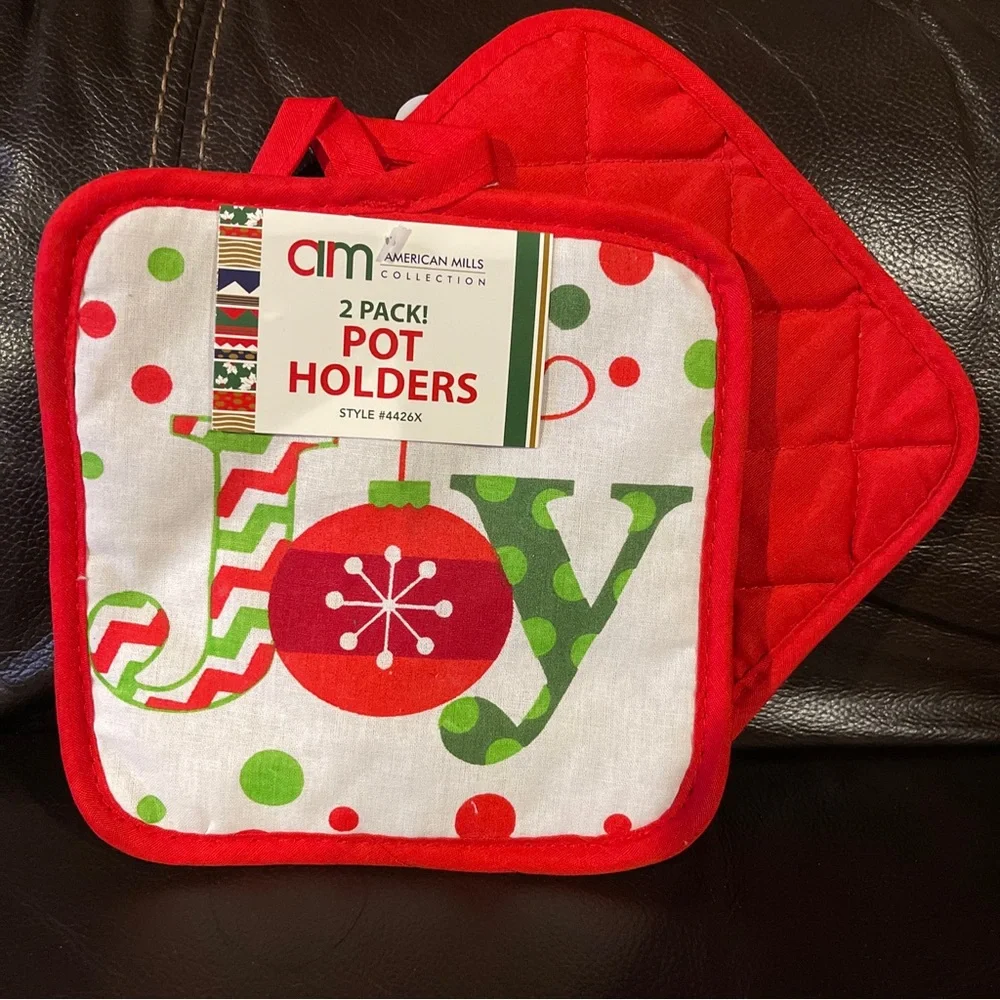 3 Pcs~Joy Ornament Kitchen Sets  1~Oven Mitts & 2~Pot holders